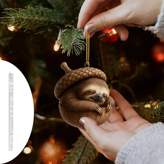 HCBY Sleeping Forest Animal Christmas Ornaments, Otter Koala Sloth in Acorn Shell, 4 Inch Handcrafted Acrylic Hanging Decor for Tree, Nature Lover Gift(C,4")