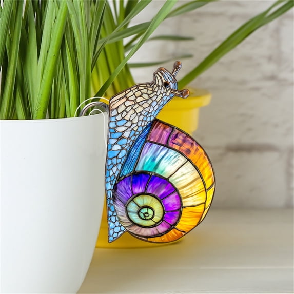 HCBY Snail pot stake decor, snail acrylic er marker, colorful stained glass style pot insert ornament, indoor garden potted yard decorative sign