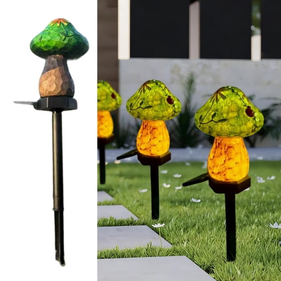 HCBY Solar Mushroom Garden Light, Hand-Painted Resin Design, IP65 Waterproof, LED Glow, Whimsical Decor for Pathways