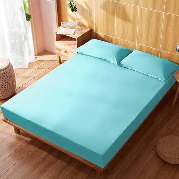 HCBY Solid Color All-Inclusive Fitted Sheet, Non-Slip Deep Pocket Mattress Protector, Skin-Friendly Stretch Knit Bed Sheet for Double Bed, Pet & Kid Friendly (Light Blue,74.8"x54.3"x11.8")