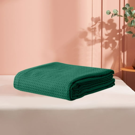 HCBY Solid Color Fleece Throw Blanket Super Soft and Warm Blankets for Couch Sofa and Bed Waffle Textured Cozy Fuzzy and Lightweight (Green 59"x43")