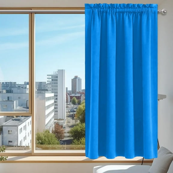HCBY Solid Modern Blackout Thermal Window Curtains with Rod Pocket - 100%Polyester Fabric for Bedroom, Living Room or Kitchen(Blue,63"x38")