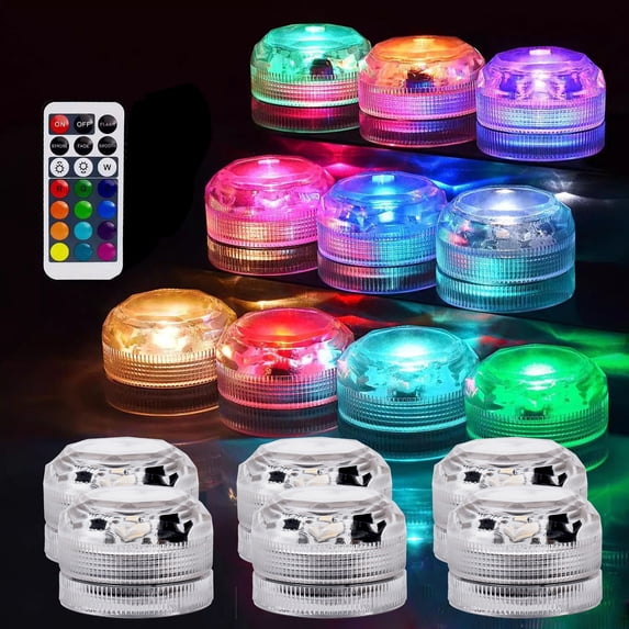 HCBY Submersible LED Lights, Remote Control Waterproof Mini LED Lights with 13 Colors 4 Modes, Battery Operated Underwater Lights for Party, Slushie Machine, Aquarium & Holiday Decor