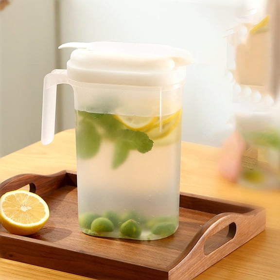 HCBY Summer Cold Water Jug, 60oz Large Capacity Pitcher with Lid for Refrigerator, Iced Tea Lemonade Drink Dispenser, Leakproof BPA Free Beverage Container for Family & Parties (White,1.8L)