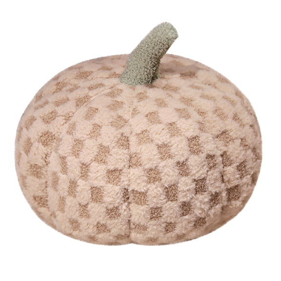 HCBY Taupe Checkered Pumpkin Pillow, Soft Lamb Wool Plush Cushion, 3D Shaped Throw Pillow for Fall, Halloween and Thanksgiving Home Decor