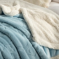 HCBY Thick Sherpa Jacquard Throw Blanket Ultra Soft Fuzzy Cozy Warm For Bed Sofa Living Room All Season​(Blue,39"x27")