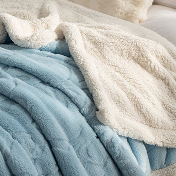 HCBY Thick Sherpa Jacquard Throw Blanket Ultra Soft Fuzzy Cozy Warm For Bed Sofa Living Room All Season​(Blue,39"x27")
