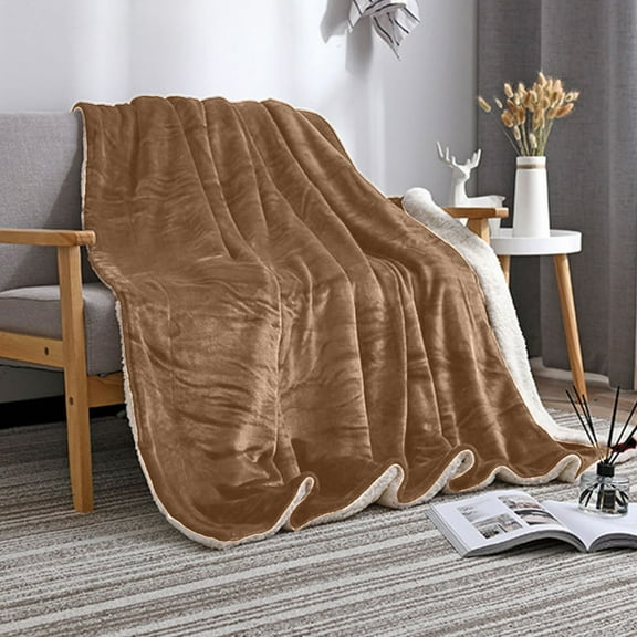 HCBY Thick Warm Sherpa Blanket Throw - Soft Lightweight Plush Fleece Reversible Blanket for Bed Sofa Couch Camping and Travel (Khaki 78"x59")