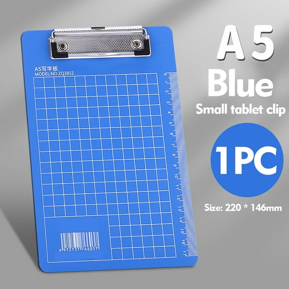 HCBY Thickened Plastic A4 Clipboard, Grid‑Pattern Writing Board With Side Ruler, Heavy‑Duty Metal Clip Document Holder, School Office Student Stationery Accessory