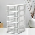 thumbnail image 1 of HCBY Transparent Desktop Organizer with Drawers, Multi-Layer Clear Storage Box for Stationery, Makeup, Small Items, Stackable Plastic Drawer Unit with Handles (White 5PC,each tier 5.6"x7.2"), 1 of 7