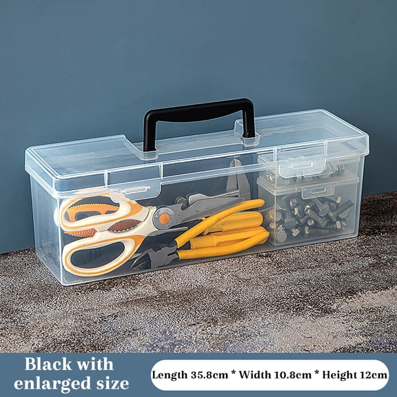 HCBY Transparent Long Tool Box, Portable Plastic Storage Case with Snap Lid for Screws & Hardware Accessories, Easy View Household DIY Organizer, Sealed against Dust(Clear A,L 14.09x4.25x4.72 inch)