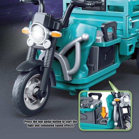 HCBY Tricycle Toy Dump Truck with Sound and Light, Multi-Functional Inertia Push Car for Kids, No Battery Needed with Detachable Flaps & LED Headlights, Construction Vehicle Toy (Sky Blue)