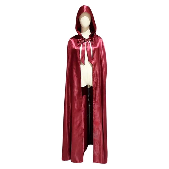 HCBY Unisex Hooded Satin Cape with Ribbon Tie, Long Halloween Party Style, Vampire Roleplay Dress-up for Adults and Teens, Medieval Renaissance Festival Outfit