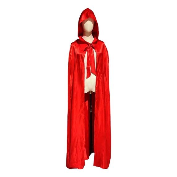 HCBY Unisex Hooded Satin Cape with Ribbon Tie, Long Halloween Party Style, Vampire Roleplay Dress-up for Adults and Teens, Medieval Renaissance Festival Outfit