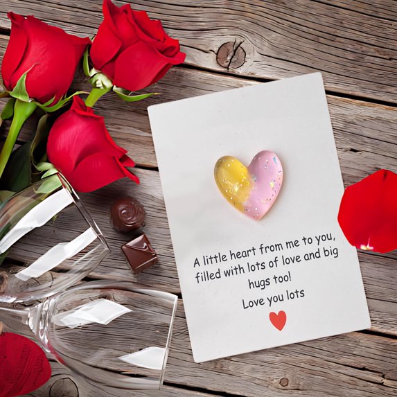 HCBY Valentine's Day Gifts for Her Him, Pocket Heart with Card - Thinking of You Gift for Long Distance, Comfort Token for Anxiety, Birthday, Anniversary, Wedding (9x7cm)