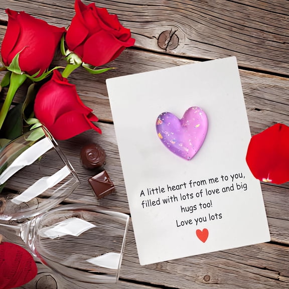 HCBY Valentine's Day Gifts for Her Him, Pocket Heart with Card - Thinking of You Gift for Long Distance, Comfort Token for Anxiety, Birthday, Anniversary, Wedding (9x7cm)