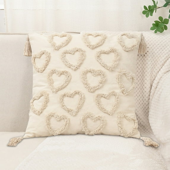 HCBY Valentine's Day Heart Pillow Cover, Soft Decorative Throw Pillowcase for Couch Bedroom, Lumbar Support Cushion Cover with Hidden Zipper (C,17.7"x17.7")