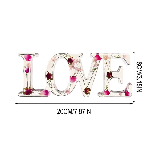 HCBY Valentine's Day Home Decor, Love Letter Floral Arrangement Desktop Ornament, The Design of Petal Flowers Embedded in Transparent Love Letters, Sweet Gift Idea (Clear Pink Rose,7.87"x3.15")