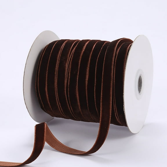 HCBY Velvet Ribbon Flocking Spool, Wired Edge for DIY Crafts, Gift Wrapping, Christmas Tree Decor, Wedding Bouquets, Jewelry Making(Coffee,150Ftx0.4Inch/Roll)