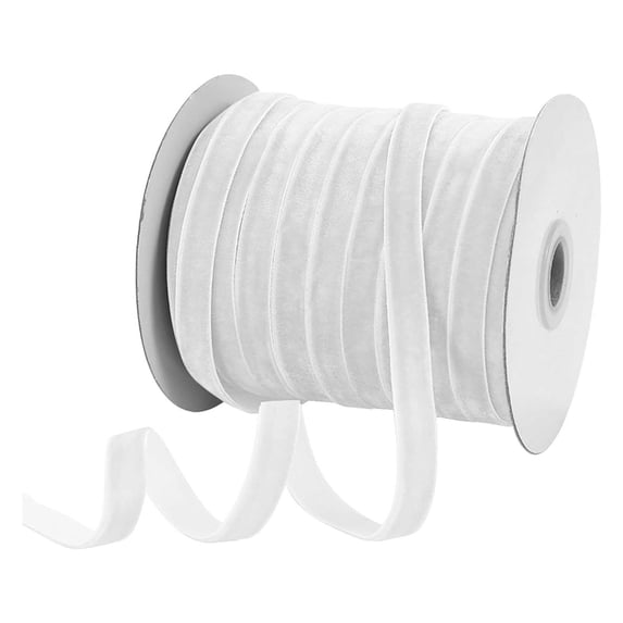 HCBY Velvet Ribbon Flocking Spool, Wired Edge for DIY Crafts, Gift Wrapping, Christmas Tree Decor, Wedding Bouquets, Jewelry Making(White,150Ftx0.4Inch/Roll)
