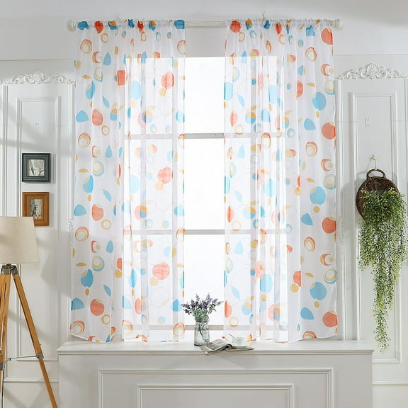 HCBY Voile Curtain Single Panel, Orange Circle Pattern, Breathable Lightweight, Home Café Door Decor Gift