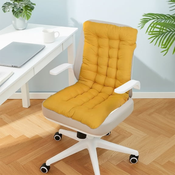 HCBY Winter Ergonomic Chair Cushion with Backrest & Lumbar Support, Thickened Seat Pad for Office Chair, Dormitory Desk, All Season Comfort (Yellow,27.56"x13.78")