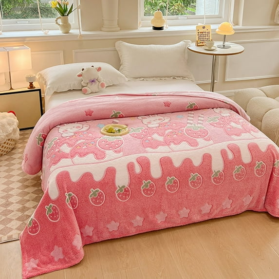 HCBY Winter Kids Fleece Blanket, Ultra Soft Milk Velvet Plush Throw for Bed Sofa, Warm Flannel Blanket for Dorm Room & Children, Cute Minimalist Pattern (Pink,59"x39.3")