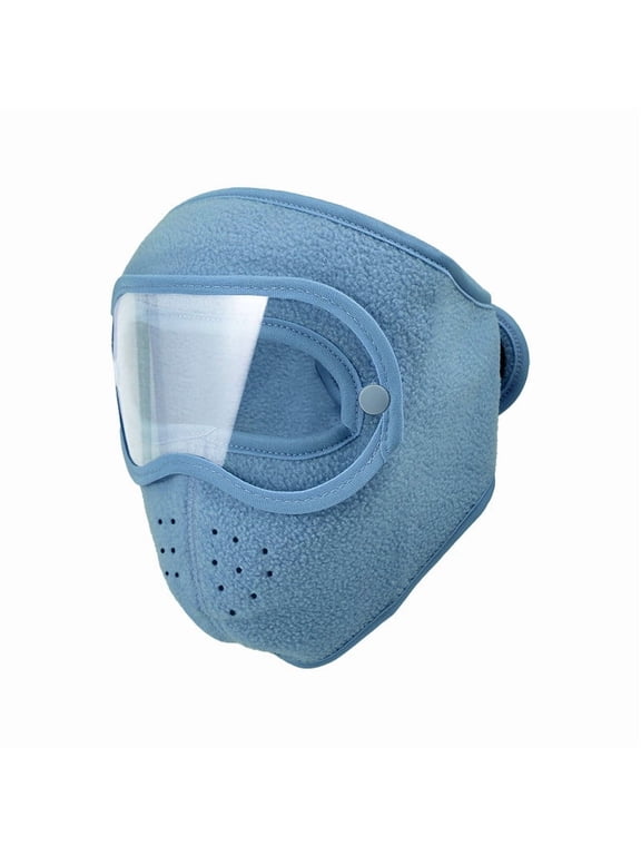 Winter Ski Mask with Built-in Goggles, Fleece Full Face Cover for Cold Weather – Windproof, Breathable, for Motorcycle Snowboarding Outdoor Sports, Men Women(Blue,20.3-23inch)