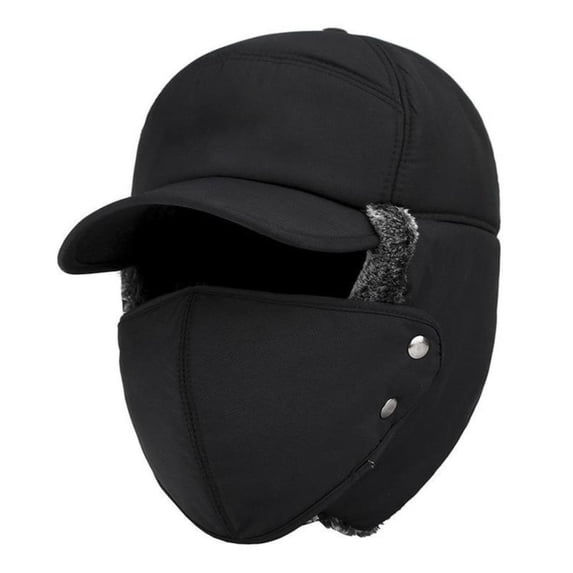 HCBY Winter Trapper Hat with Detachable Fleece Mask, 3-in-1 Windproof & Thermal Design for Skiing, Cycling, Hiking, Adjustable for Men and Women(Black,Head circumference 20.9 - 23.6 inches)