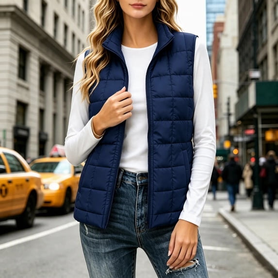 HCBY Women Quilted Puffer Vest Zip Up Stand Collar Lightweight Sleeveless Padded Gilet with Pockets for Fall Winter