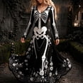 thumbnail image 1 of HCBY Women Skeleton Dress Halloween V Neck Long Sleeve Skull Print Gothic Swing Maxi Dress for Party, 1 of 4