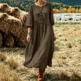 thumbnail image 1 of HCBY Women's 3/4 Sleeve Midi Dress Round Neck A-Line Pleated Loose Fit Casual Flowy Tunic Dress with Pockets for Fall Winter, 1 of 7