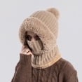 thumbnail image 1 of HCBY Women's 3-in-1 Winter Hat Set - Fleece Lined Knitted Beanie with Detachable Scarf and Hood for Ski, Outdoor Sports, Cold Weather(Khaki,23in), 1 of 9