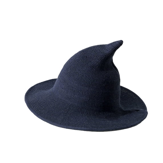 HCBY Women's Crochet Knitted Witch Hat with Wide Brim, Pointed Conical Wizard Style, Bendable Halloween Party Accessory for Fall Theme Festivals and Roleplay