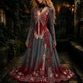 thumbnail image 1 of HCBY Women's Halloween Maxi Dress Long Sleeve V Neck Printed Gothic Inspired A Line Long Dress for Vintage Party and Themed Events, 1 of 4