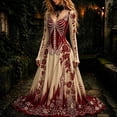 thumbnail image 1 of HCBY Women's Halloween Maxi Dress Long Sleeve V Neck Printed Gothic Inspired A Line Long Dress for Vintage Party and Themed Events, 1 of 4