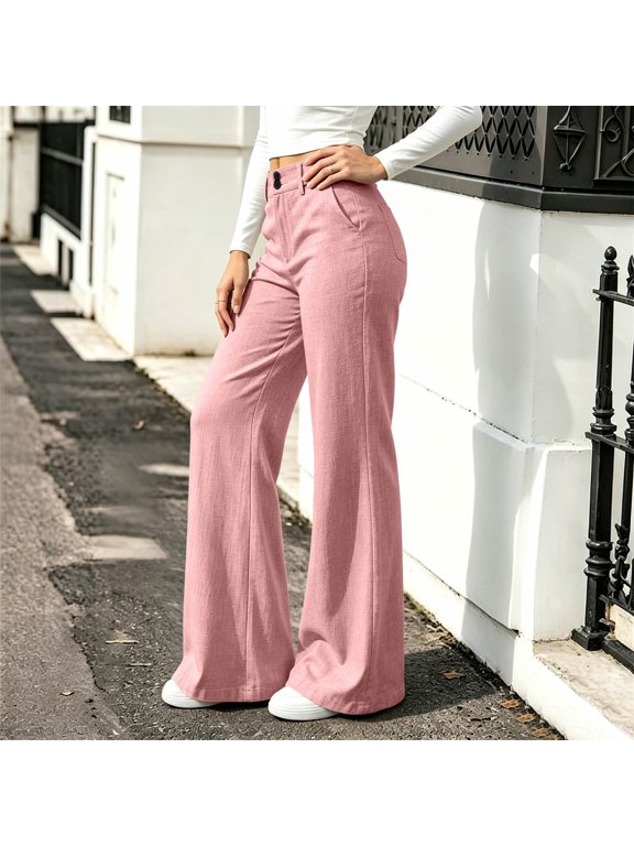 Women's High Waisted Flare Pants Wide Leg Button Down Trousers with Pockets Business Casual Work Wear