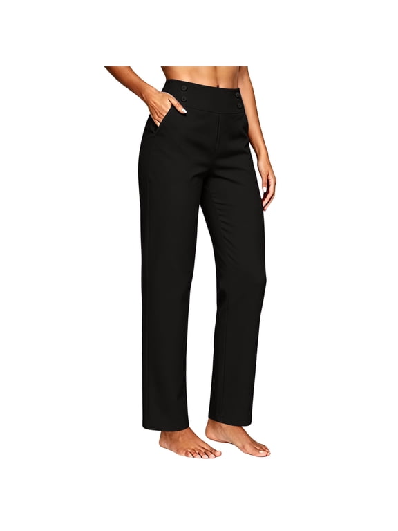 Women's High Waisted Stretch Pants Golf Athletic Work Trousers with Pockets, Lightweight Straight Leg Pull-On Yoga Travel Casual Pants for Fall Spring Everyday
