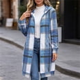 thumbnail image 1 of HCBY Women's Plaid Hooded Coat Long Sleeve Full Zip Tweed Jacket with Pockets, Drawstring Longline Outerwear for Fall Winter Casual Streetwear, 1 of 9