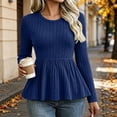 thumbnail image 1 of HCBY Women's Ribbed Peplum Top, Crew Neck Long Sleeve Knit Sweater, Fitted Waist Flared Hem Casual Fall Winter Blouse, 1 of 7