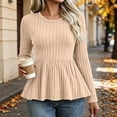 thumbnail image 1 of HCBY Women's Ribbed Peplum Top, Crew Neck Long Sleeve Knit Sweater, Fitted Waist Flared Hem Casual Fall Winter Blouse, 1 of 7