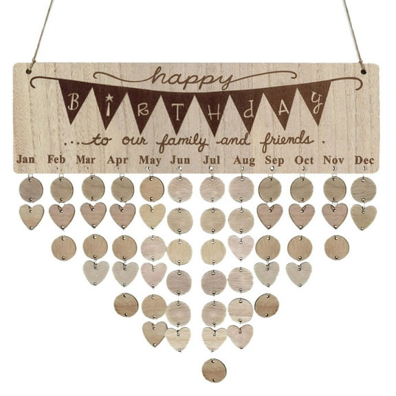 HCBY Wooden DIY Birthday Calendar Board Kit with 100 Hooks & Heart Chips, Wall Hanging Family Event Planner, Home Decor Gift, Handmade Style(E,15.7"x4.7")