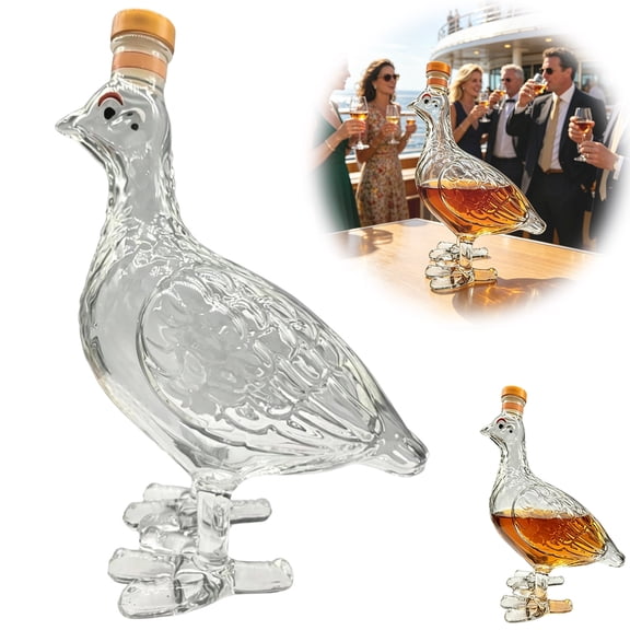 HCCAOD 8" 3D Sculpted Goose Glass Decanter, Transparent Whiskey Bottle and Liquor Container, Decorative Goose-Shaped Bar Display for Home, Shelf, Tabletop Decor