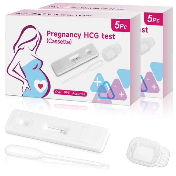 HCG Pregnancy Test Cassette Two boxes, each containing 5 pieces, for a total of 10 pieces, 10 mIU/mL Sensitivity, At-Home Urine Test, Easy-to-Read Results in 5 Minutes