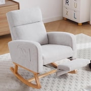 HCHAIRH Rocking Chair with Foot Rest, Nursing Rocking Chairs for Mom Breastfeeding, Rocker Glider Chair with High Backrest for Living Room, Bedroom, Light Grey