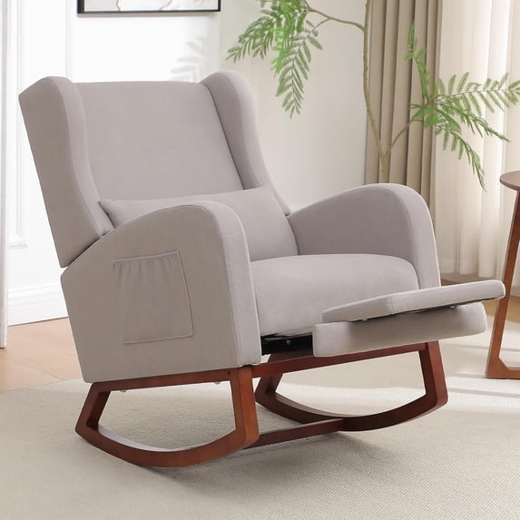 HCHAIRH Rocking Chair Nursery, Nursery Rocking Chairs with Foot Rest, Glider Rocker Nursing Chair with Back Pillow for Nursing, Living Room, Bedroom, Light Grey