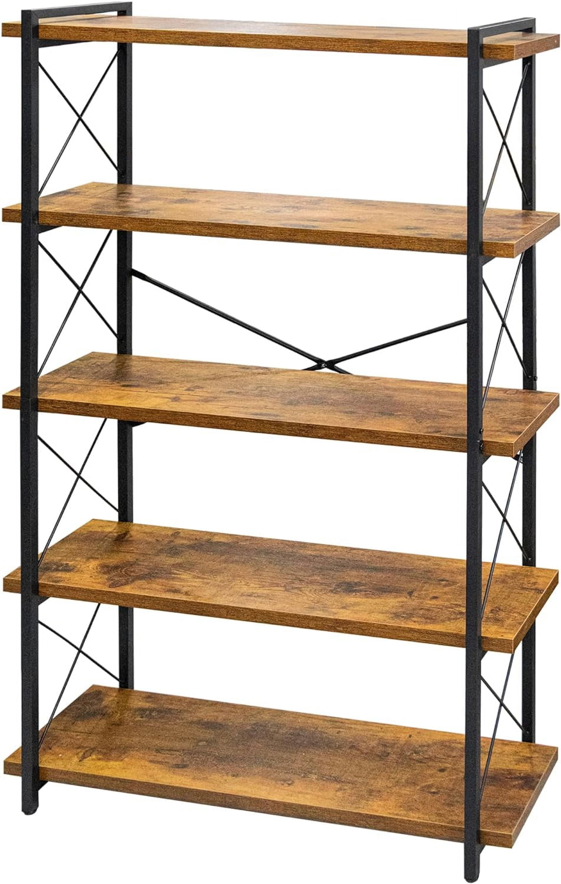 HCHQHS Bookshelf, 5-Tier Industrial Bookcase, Rustic Open Book Shelf ...
