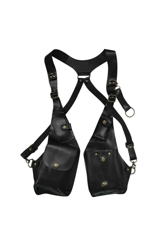 Adjustable PU Leather Shoulder Holster Bag, Men Anti-Theft Underarm Strap Wallet Pocket, Backpack Vest Bags for Outdoor Hiking