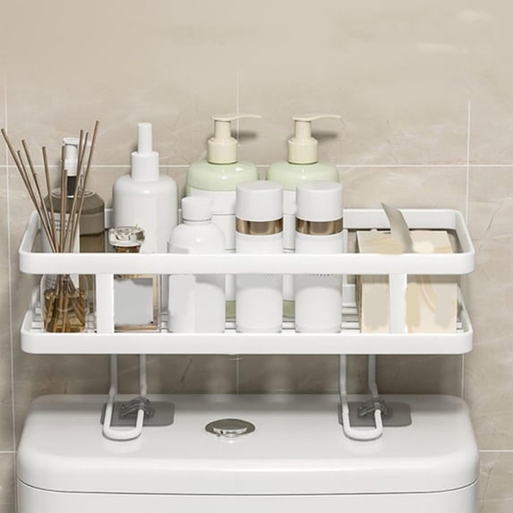 HCJKDU Bathroom Organizers and Storage - Over Toilet Storage, Bathroom Shelves with 2 Hooks, Wall Mounted Toilet Shelf Rack, Behind and Above the Toilet Organizer