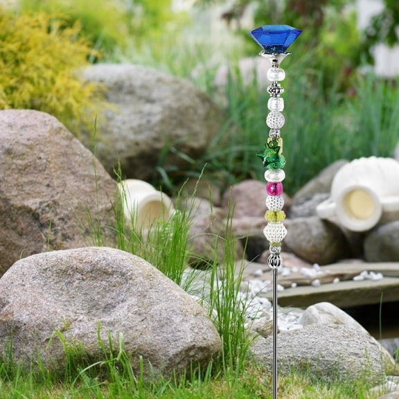 HCJKDU DIY Fairy Wand Garden Fenced Piles, Multiple Color Scheme Beads Crystal Diamond Tops Threaded Rods, Decorative Stakes with Diamond Toppe